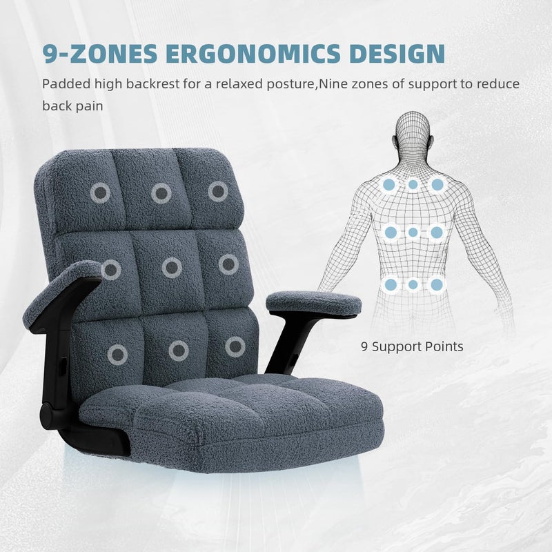 ST ZONE Executive Office Desk Chair High Back Ergonomic Task Chair Computer Faux Fur Chair Home Office Chairs with Lumbar Support, Blue - Image 5
